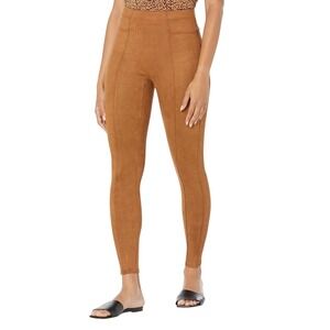 Spanx -190 Faux Suede Leggings High Rise in Rich Caramel Tummy Control Women's L